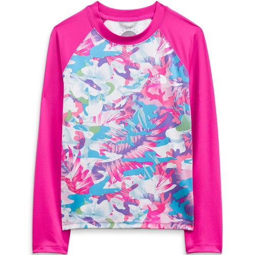 The North Face Printed Amphibious Long Sleeve Sun Tee for Girls Large Linaria Pink Youth Tropical Camo Print